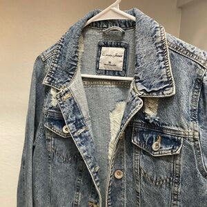 Highway Jeans Cropped Denim Distressed Jacket
